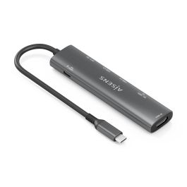 AISENS ASUC-7P027-GR Docking Station USB-C 7 en 1 con HDMI 4K, 3 Puertos USB, USB-C PD 100W y Lector Tarjetas SD/MicroSD Gris