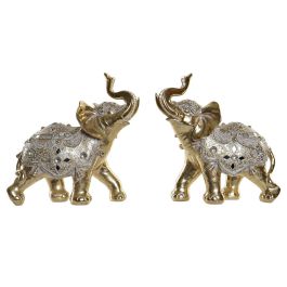 Figura Decorativa DKD Home Decor Espejo Elefante Dorado Resina (2 Unidades) (28 x 13 x 29 cm)