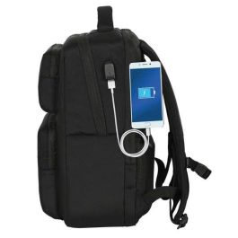 Safta Mochila Real Madrid Premium para portátil de 15,6'' con USB y 2 Bolsillos, Color Negro, 31x44x13cm