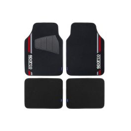 Sparco SPCF508RD Alfombras de Moqueta Negras con Franja Roja - Juego 4 Unidades, Universales, Antideslizantes, Talonera de Goma