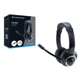Conceptronic Auriculares Jack 3.5 mm con Micrófono Flexible y Control de Volumen, Incluye Adaptador 1 a 2 Jacks 3.5 mm, Negro