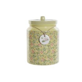 DKD Home Decor Bote Shabby de Dolomite con Flores, Verde Rosa, 2,35 L, 15.5x21x15.5 cm (2 Unidades), Apto Microondas y Lavavajillas
