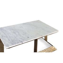 Giner y Colomer - Mesa Central con Base de Aluminio y Tapa de Mármol Blanco y Dorado, 107x60x40 cm