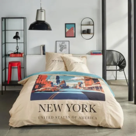 Today TOD3574641268558 Juego de Cama para 2 Personas 240x220 cm Algodón Estampado New York Beige