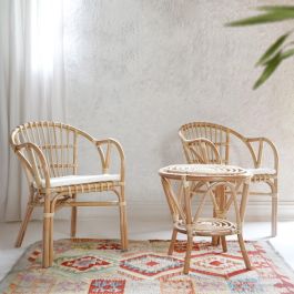 DKD Home Decor Indonesia 1c24 Mesa Auxiliar Set de 3 Blanco Natural Ratan 50 x 50 x 50 cm