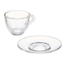 Vivalto Taza de Vidrio para Café 85 ml con Plato - 11x5.5x11 cm (Set de 24)