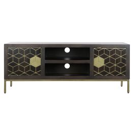 DKD Home Decor Rombo Gold Mueble TV Moderno Marrón Dorado 140 x 55 x 40 cm Acacia Metal Puertas