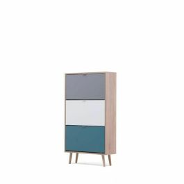 Finori Zapatero Cuba 18 pares - Roble Sonoma y Gris Claro con Pies de Madera Maciza - Diseño Moderno Escandinavo - L 70 x P 24 x H 127 cm