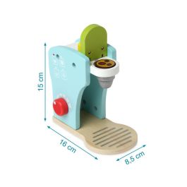 KioKids Cafetera de Juguete de Madera Azul para Niños +3 Años - Juego de Imitación con Leche, Taza y Cápsulas