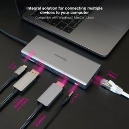 Nanocable 10.16.4612 Docking USB-C 12 en 1, 3xUSB-A, 1xUSB-C PD, 2xHDMI 4K 60Hz, DP 4K 60Hz, RJ45 Gigabit, Lector Tarjetas, Audio 3.5mm, Aluminio Gris