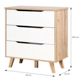 FINLANDEK VANKKA Cómoda Cajonera Escandinava, 3 Cajones, Roble y Blanco Mate, Patas Madera Maciza, 80x42x86 cm