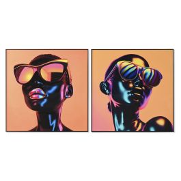 DKD Home Decor Cuadro Naranja Multicolor Aluminio MDF Chica Gafas 80 x 80 x 3.5 cm (2 Unidades)