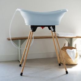 Thermobaby VASCO Fleur Bleue Kit de Baño con Bañera, Pies Plegables y Manguera Desagüe