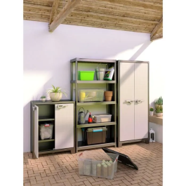 Keter TITAN Armario Bajo de Almacenaje Exterior 44 x 80 x 100 cm, Color Gris - AUC8013183033323