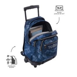 Totto Mochila Renglones Blueprint con ruedas, 26L, Azul marino, MA03ECO006-2426P-0JJ
