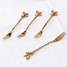 Home Deco Factory Juego de 4 Tenedores Dorados Lounge Hojas 12,2 cm