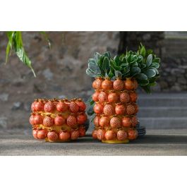 DKD Home Decor Jarrón Moderno de Gres Naranja Amarillo 24x24x32 cm con Diseño Granada