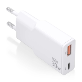 AISENS - CARGADOR GaN ULTRA DELGADO 30W, 1xUSB-C PD3.0 QC4.0, 1xUSB-A QC3.0, BLANCO Precio: 8.49999953. SKU: B14AMSMZKM