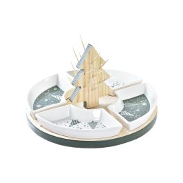 DKD Home Decor Set de Aperitivo Navidad Tradicional de Gres y Bambú Verde, Blanco y Natural 5 piezas 21.5 x 21.5 x 13 cm Precio: 11.7612. SKU: B1A7737R5Q