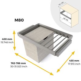 Emuca Kit de pantalonero de 7 varillas, cesto y bastidor regulable Quartz para armarios, guías de cierre suave y extracción total, Módulo 80cm, Acabado Titanio