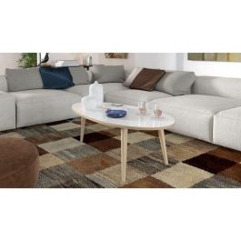 NARVIK Mesa de centro blanca brillante ovalada de estilo escandinavo con patas de madera - L 110 x L 55 cm