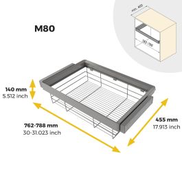 Emuca Kit de cajón de alambre y bastidor regulable Quartz para armarios, guías de cierre suave y extracción total, Módulo 80cm, Acabado Titanio