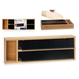 Kinvara Dispensador Doble Film Bambú y Acero Inoxidable 40x7x13 cm (Set de 8)