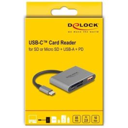 DeLOCK Lector de Tarjetas USB-C para SD y Micro SD + USB 10 Gbps Tipo-A y USB Type-C PD 2.0 85 W