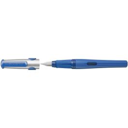 Pelikan Pelikano Pluma Estilográfica para Diestros, Plumín M de Acero Inoxidable, Tinta Azul Borrable con Cartucho