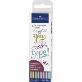 Rotulador Fibra Faber-Castell Pitt Estuche De 4 (Oro-Plata-Rubi-Azul) Precio: 10.50000006. SKU: B1FBPTGEMA