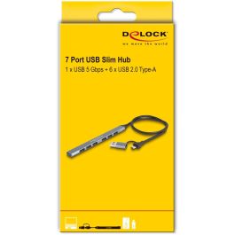 DELOCK 7 Port Slim USB Hub mit USB Type-C oder USB Typ-A zu 1 x USB 5 Gbps Typ-A + 6 x USB 2.0 Typ-A