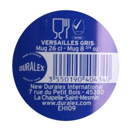 Duralex Mug Apilable Gris 26 cl Colección Versailles - Taza para el Hogar y la Cocina con Dimensiones de 10 x 7 x 9 cm (72 Unidades)