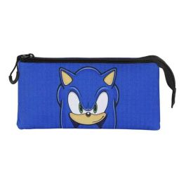 Karactermania Portatodo Ptodo Triple Sight Sonic, Estuche Plano con 3 Compartimentos y Cremallera, Azul, 10x23,5x5 cm