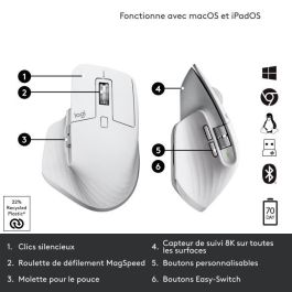 Logitech - Ratón inalámbrico - Rendimiento MX Master 3S, Ergonómico - Gris pálido