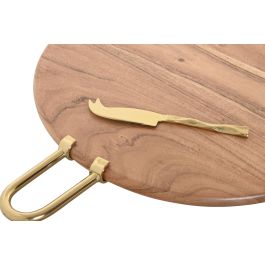 DKD Home Decor Tabla de Cortar Moderna Set de 4, Colores Dorado y Natural, Madera de Acacia y Acero Inoxidable, 45x45x1.5 cm