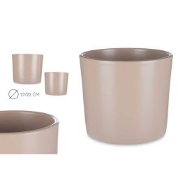 Set 2 Macetas Cerámica Cilindro 22 y 27 cm Beige Ibergarden