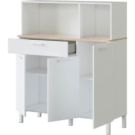 Muebles de cocina KIRA - Decoración Artik blanco y roble alaska - 3 puertas + 1 cajón - L126 x H108 x D40 cm Muebles de cocina KIRA - Decoración Artik blanco y roble alaska - 3 puertas + 1 cajón - L126 x H108 x D40 cm