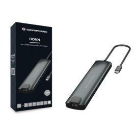 Conceptronic Adaptador USB Tipo C con HDMI, Ethernet, 3 Puertos USB 3.1 Tipo A y 2 Tipo C, Lector de Tarjetas SD, Compatible con Mac