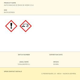 Ferrokit Quitamanchas Óxido de Hierro 15 ml - Elimina Manchas Instantáneamente Sin Frotar No Destiñe Ropa Algodón Lana Seda Hilo