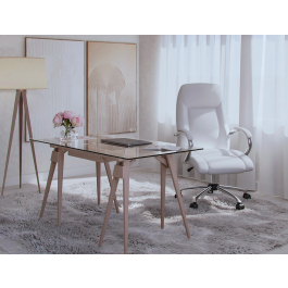 Q-connect Silla de Dirección Vero, Similpiel Blanco, Base Metálica Cromada, Ruedas Premium, Altura 116-124 cm, Profundidad 70 cm, Anchura 63 cm