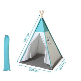 KioKids Teepee Azul para Niños +0 Meses - Tienda de Juego Plegable con Ventana y Puerta - Algodón/Poliéster