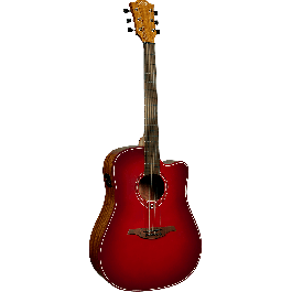 LAG Guitarra Acústica Electroacústica Dreadnought A/E Cutaway Edición Limitada Red Burst
