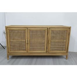 DKD Home Decor Aparador Tropical de Abeto y Ratán Marrón Claro, Acabado Natural, 120x40x65cm con 3 Puertas y 3 Estantes DKD Home Decor Aparador Tropical de Abeto y Ratán Marrón Claro, Acabado Natural, 120x40x65cm con 3 Puertas y 3 Estantes