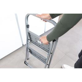 Edm Escalera doméstica de acero 2 peldaños con plataforma antideslizante, sistema de seguridad y conteras antideslizantes 47x55x82cm