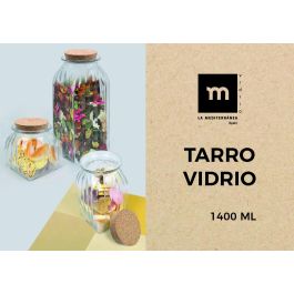 La Mediterranea Tarro de Vidrio con Líneas y Tapa de Corcho, 1400 ml, Dimensiones: 10.3 cm Ancho, 19.5 cm Alto, 10.2 cm Largo (12 Unidades)