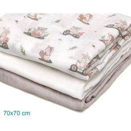Set De 3 Muselinas Gris, Blanco Y Estampado Bosque 70x70 cm