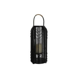DKD Home Decor Portavela Colonial Negro Metal y Ratan 21.5 x 21.5 x 43.5 cm