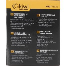 Recortadora de setos y césped inalámbrica Kiwi 7,2V 1100Rpm (4 Unidades) Recortadora de setos y césped inalámbrica Kiwi 7,2V 1100Rpm (4 Unidades)