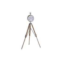 DKD Home Decor Reloj de Pie Tradicional con Trípode, Color Natural y Plateado, de Aluminio y Madera de Mango, 83x45x36 cm