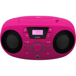 Bigben Kids CD61RSUSB Radio CD Portátil con USB, MP3, FM Estéreo, Entrada Auxiliar, Altavoces Luminosos 7 Colores y Acabado Rosa